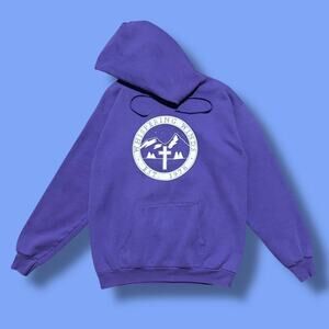 Vintage Christian Hoodie Whispering Winds Catholic Camp Faded Purple Sweatshirt